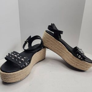 Marc Fisher Womens Black Joyce Espadrille Strappy Platform Sandal Size 6.5M